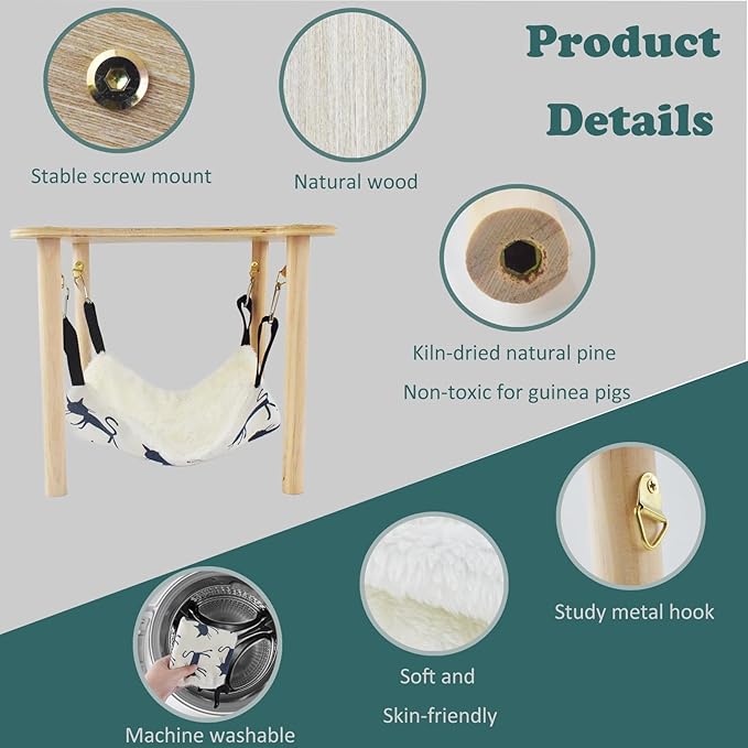 Guinea Pig Hideout Hammock with Wooden Stand, Guinea Pig Accessories for Cage, Small Animal Hammock Toys for Guinea Pigs Piggies Dwarf Rabbit Chinchilla Ferrets Rat Hamster