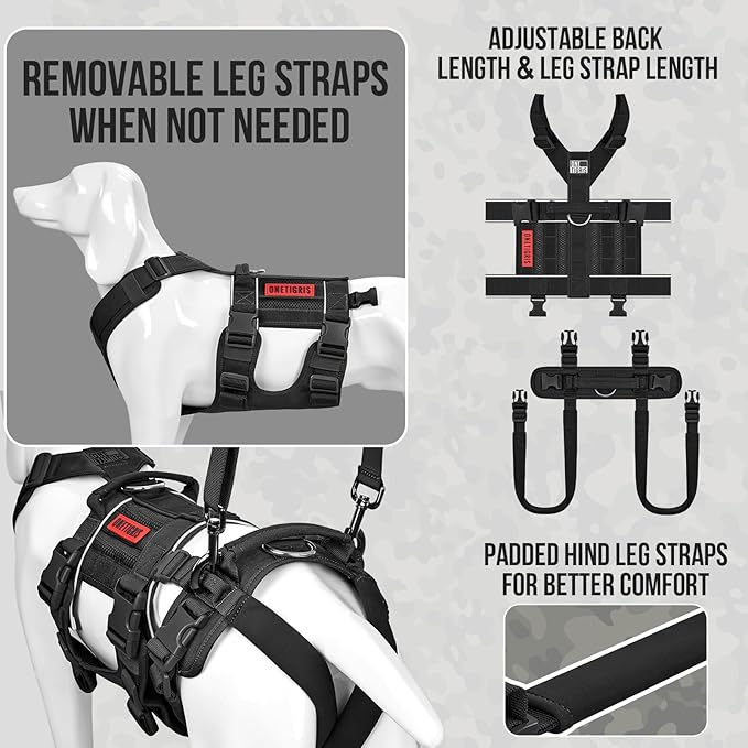 OneTigris Breathable Dog Lift Harness for Large Medium Sized Dogs, Dog Sing for Large Dogs Hind Leg, Dog Hip Support Brace Front Leg Support Vrace