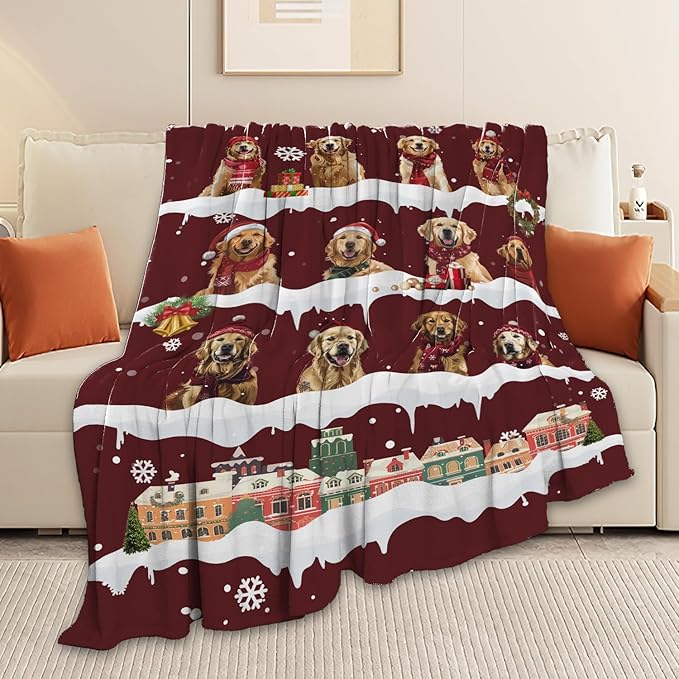 Golden Retriever Throw Blanket Golden Retriever Dog Christmas Stuff Gifts for Kids Girls Boys Adults Women Man Soft Cozy Warm Plush Fluffy Fuzzy Fleece Blanket Decor 60''X80''