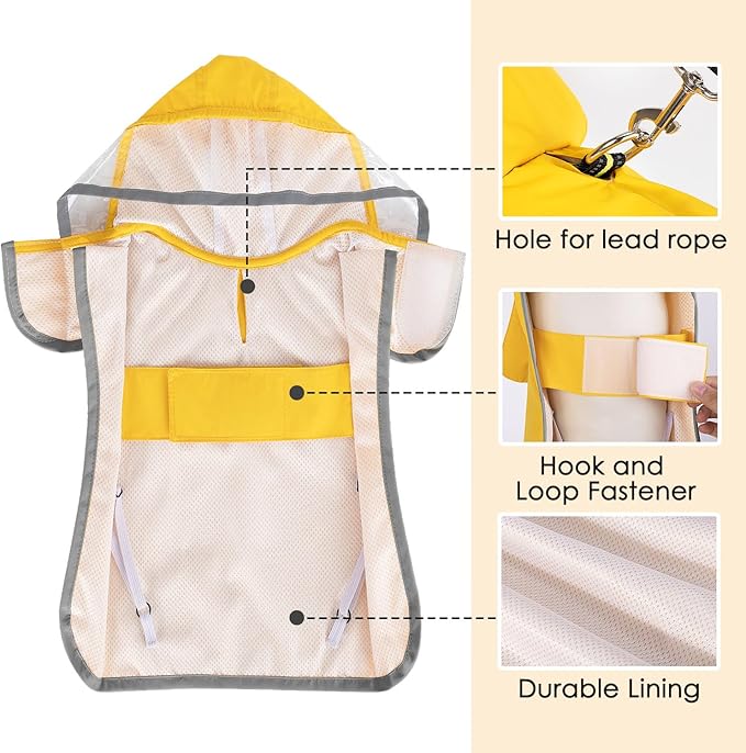 Lukovee Dog Raincoat, Adjustable Dog Rain Jacket with Clear Hooded Double Layer for Large Medium Small Dogs Puppies, Waterproof Rain Coat Poncho with Reflective Storage Pocket & Rim (Yellow, L)