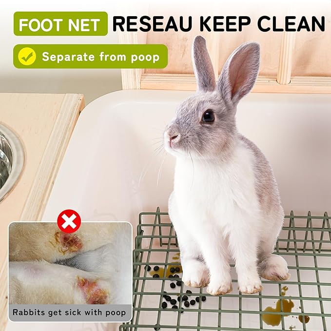 3 in 1 Extra Large Rabbit Hay Feeder with Litter Box, Wooden Bunny Toilet, for Large and Medium-Sized Dwarf Rabbit, Other Animals