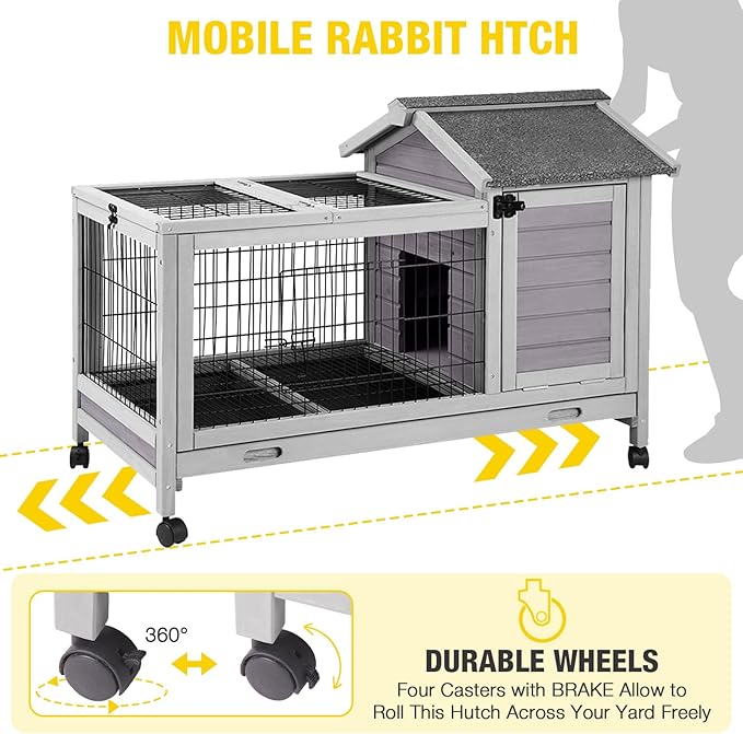 AIVITUVIN Rabbit Hutch Indoor with Wire Rabbit Cage Leakproof Pull Out Tray Outdoor Bunny Cage with Run Guinea Pig Cage