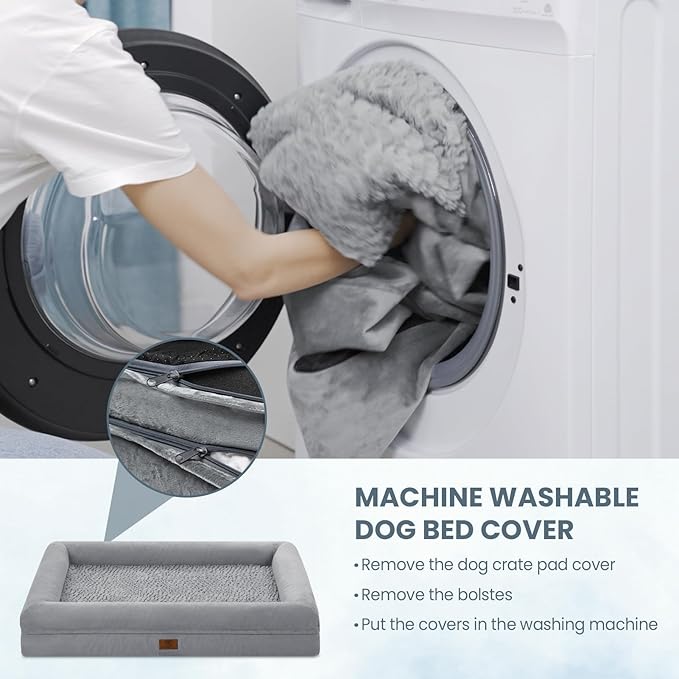 Large Dog Bed Orthopedic for Large Sized Dogs, Waterproof Dog Bed with Removable Washable Cover, Egg Crate Foam Pet Couch Sofa with Non-Slip Bottom, Grey