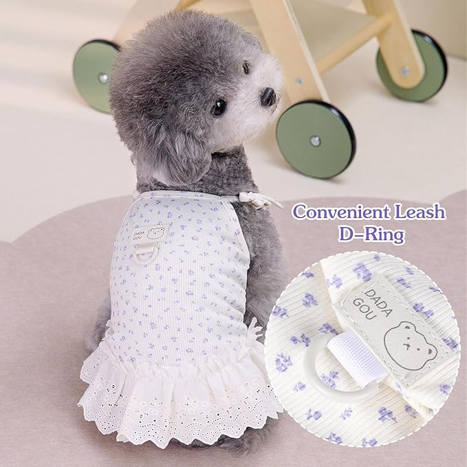 Dog Summer Clothes for Small Medium Dogs Cat Daisy Flower Cute Pet Dress with D-Ring Sleeveless Puppy Outfits Doggy Shirt for Shih Tzu Yorkie Chihuahua Colthe (Beige, Medium(4.4-6.6lb))
