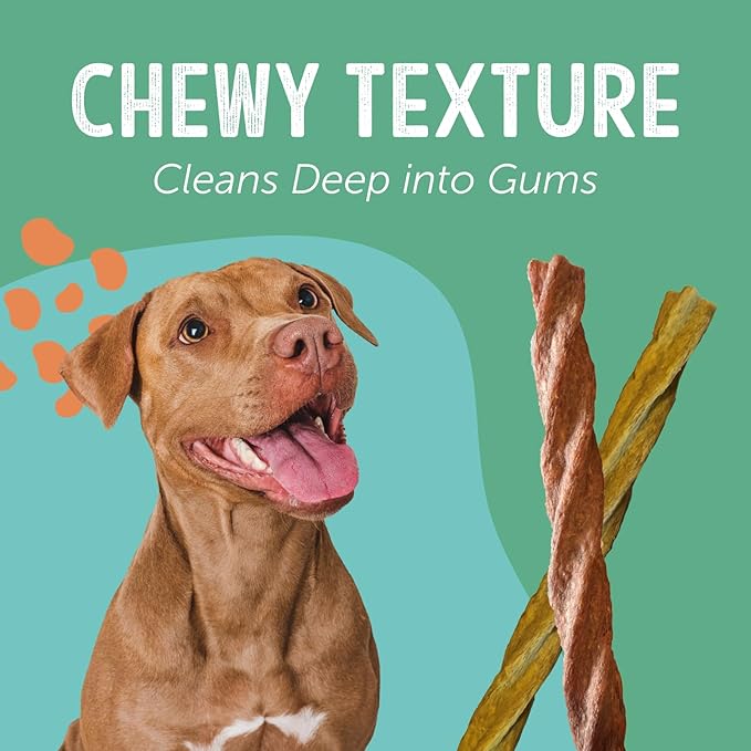 Dental Chews Twisted Sticks | for Large and Extra Large Dogs | USA Sourced Beef-Hide | Natural Scrubbing Fights Plaque and Tartar Refreshing Your Dog's Breath (4 Sticks, Peanut Butter)