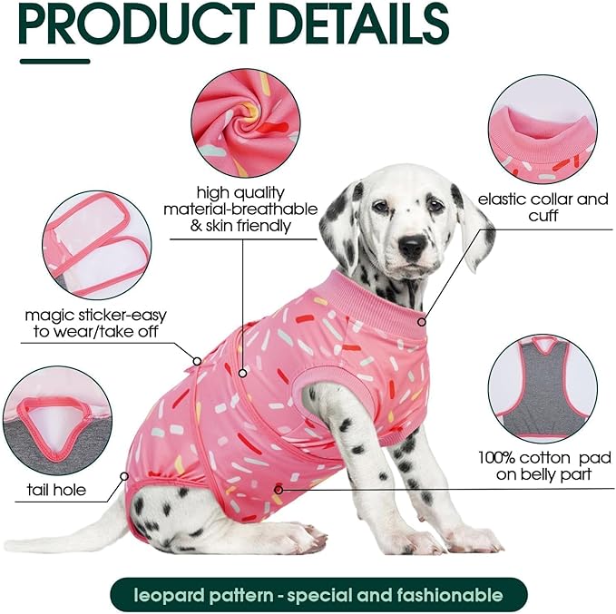 Kuoser Recovery Suit for Dogs, Dog Recovery Suit Female Doggie Onesie for Surgery, Post-Op Onesie for Female & Male Dogs, Soft Protective Wear, PinkRibbon M