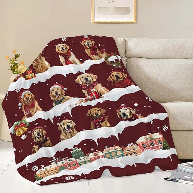 Golden Retriever Throw Blanket Golden Retriever Dog Christmas Stuff Gifts for Kids Girls Boys Adults Women Man Soft Cozy Warm Plush Fluffy Fuzzy Fleece Blanket Decor 50''X60''