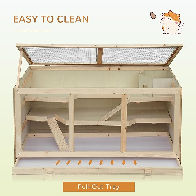 Extra Large Hamster Cage, Wooden Chinchilla Cage, 3-Layer Hamster Hideout with Open Roof Gerbil Cage for Ferret, Mice Rat Reptiles (Natural)