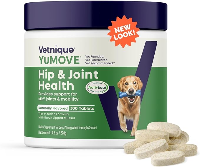 YuMOVE Dog Hip & Joint Supplement, Regular or Advanced Strength - ActivEase Green Lipped Mussel, Glucosamine, Hyaluronic Acid & Omega 3 - Chewable Tablets (300ct Chewable Tablets, Regular Strength)