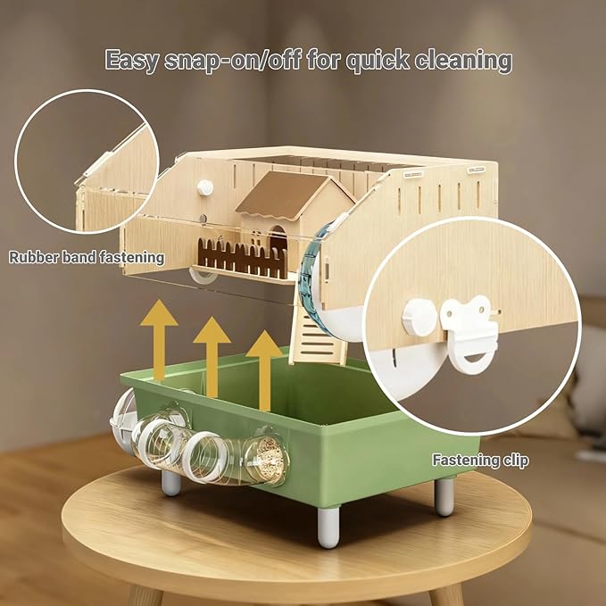 Small Animal Houses & Habitats, Hamster Cage for Dwarf Mouse, Complete Acrylic Small Animal Starter Kit with Accessories, Easy Clean Transparent Pet Cage for Hamsters Gerbils (Green)