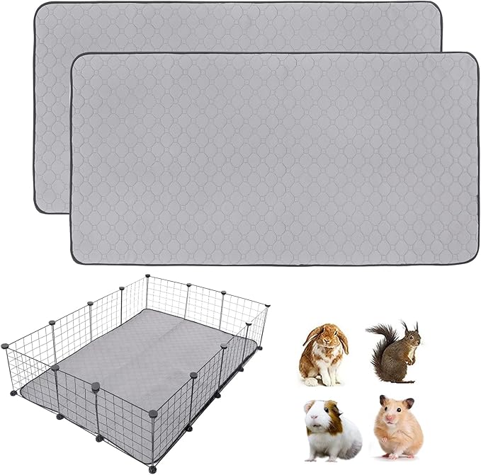 Guinea Pig Cage Liners, 36''X48'' Washable Guinea Pig Pee Pads, Non Slip Reusable Super Absorbent Guinea Pig Training Mat Bedding Fleece for Small Animals Hamster Rabbit Chinchilla Rat, 2Pack