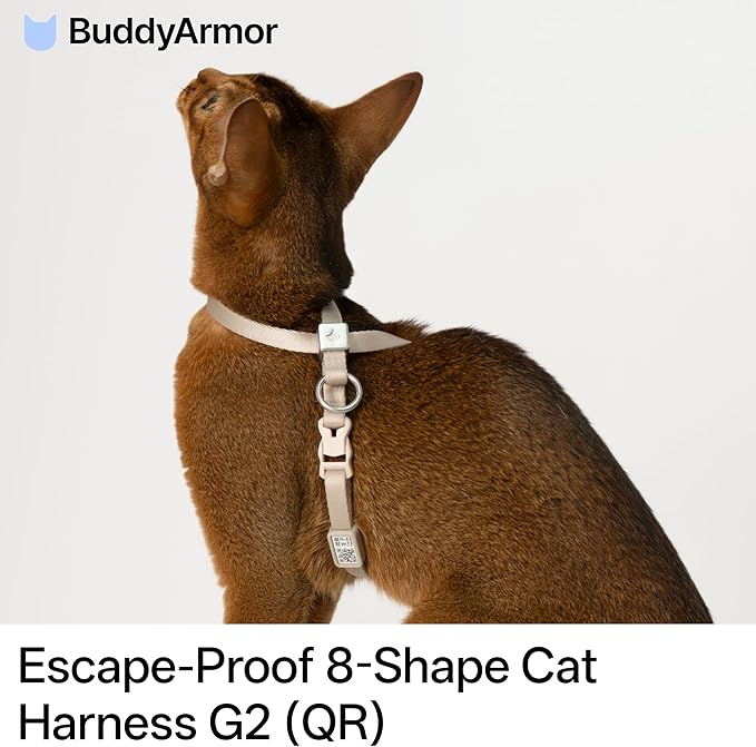Escape Proof Cat Harness Anti-Choke Quick Release Adjustable QR Code Soft Nylon Durable Lightweight Figure 8 Cat Harness Anti Escape for Kitten Small Medium Large Cats (Sierra Blue, M)