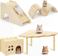 BreezeHug 4 Pcs Hamster Platform Hideout Wooden Tunnel Ladder Playhouse Hamster Game Climbing Toy with Platform Cage Accessories for Small Pets Dwarf Syrian Mice Degus Gerbils Squirrel(Wave)