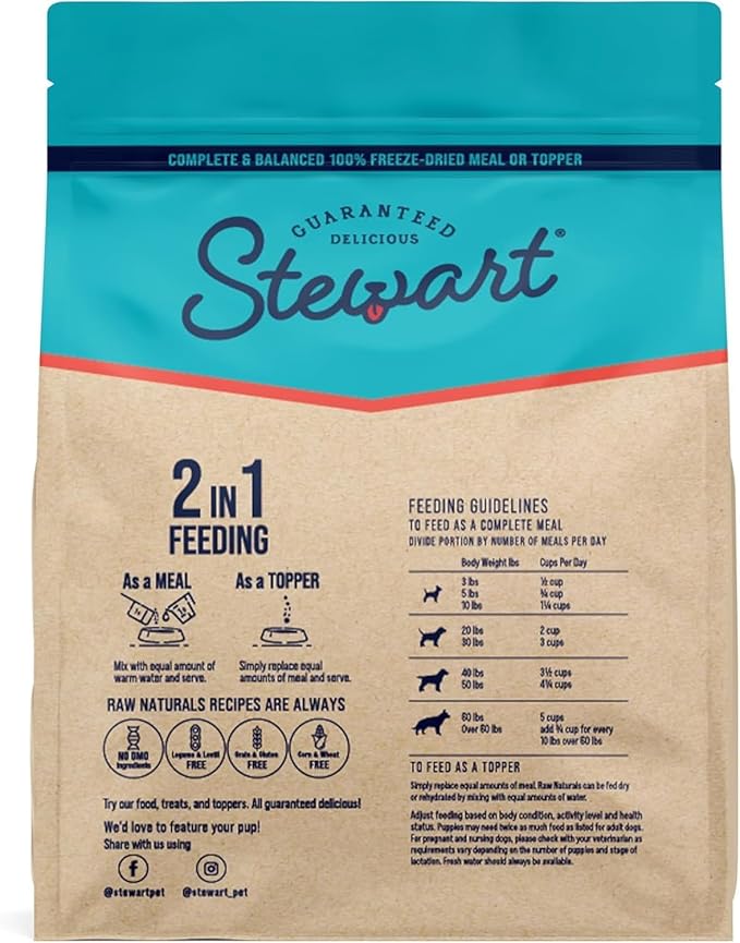 Stewart Raw Naturals Freeze Dried Raw Dog Food or Meal Topper, Beef & Vegetables Recipe, 8 Ounce Bag, Complete and Balanced Nutrition