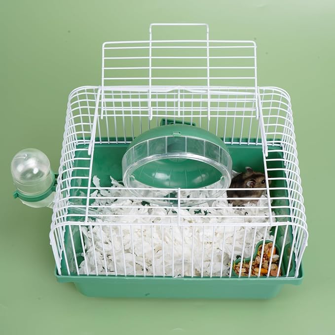 9.1×6.7×6.3 inch Small Portable Hamster Cages, Hamster Carrier, Pet Travel Carrier, Small Animal Pet Cages, with Water Bottle, Food Bowl, Wheel, Pink