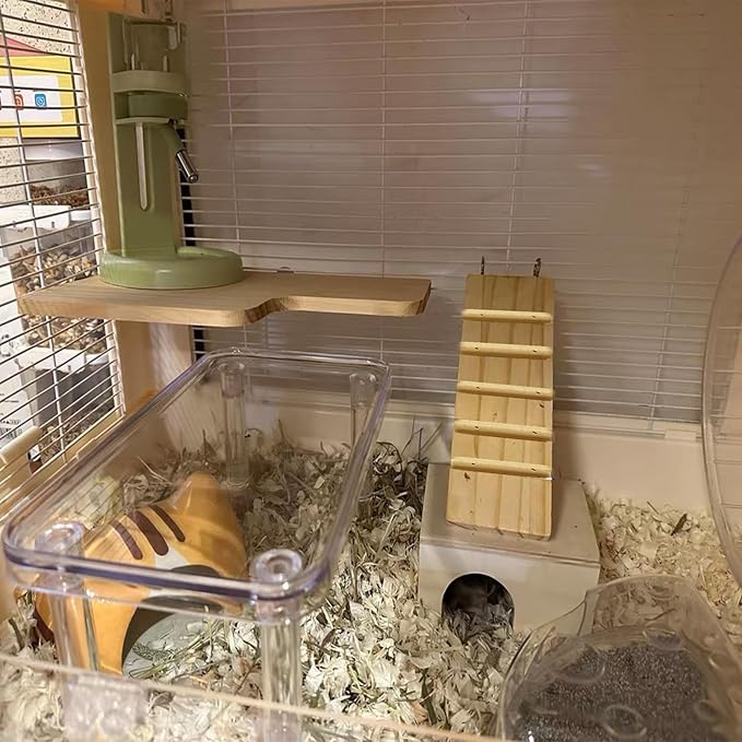 Hamster Platform 4Pcs Acrylic Small Animal Stand Climbing Toy Stuff with Wood Ladder for Dwarf Syrian Hamsters Gerbils Mice Sugar Glider Reptile Bird