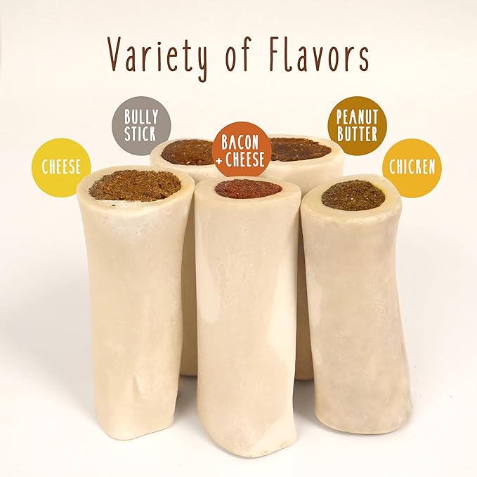 Cadet Stuffed Shin Bone, Long-Lasting Dog Chew Bones for Aggressive Chewers, High Protein Filled Bone Dental Chew for Dogs, Bully Stick Flavor Filling, 5-6" for Large Dogs