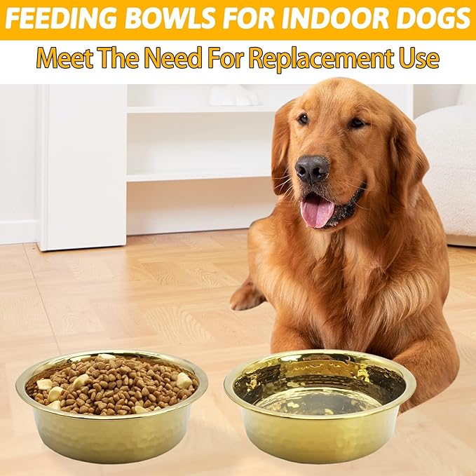 kathson 3pcs Premium Stainless Steel Dog Bowls, Hammered Thickened Metal Dog Bowl Feeding or Water Bowls for Small/Meidum/Large Sized Dogs&Cats Stackable Metal Cat Bowl Dishwasher Safe 8.7 Dia.