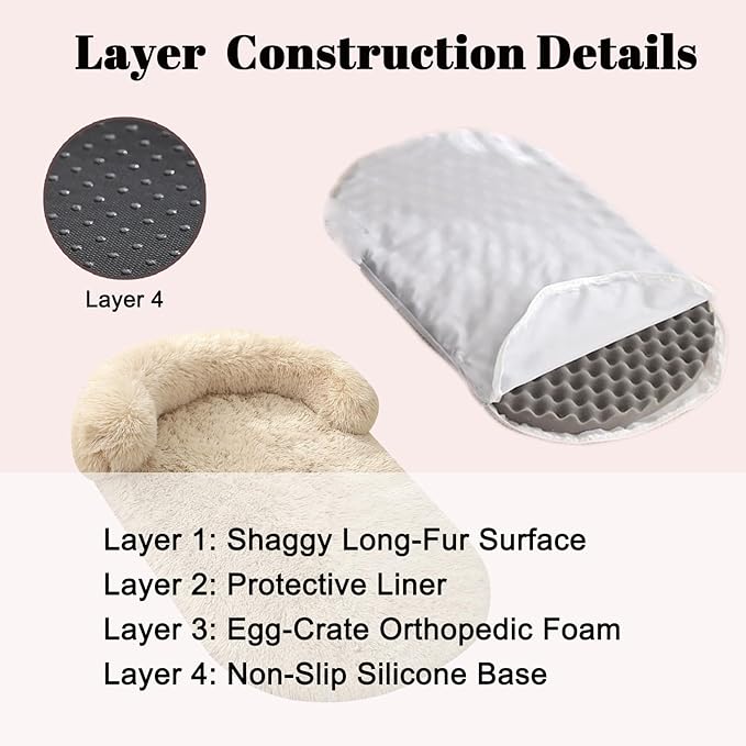 Calming Dog Beds for Medium Large Dogs, Orthopedic Cushion Plush Dogs Lounge Couch Sofa with Washable Removable Cover, Anti-Anxiety Soft Faux Fur Fits up to 40 lbs Pets (Oval, Beige 32"x24")