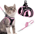 rabbitgoo Cat Harness and Leash Set for Walking Escape Proof, Adjustable Soft Kittens Vest with Reflective Strip for Cats, Comfortable Outdoor Vest, Black & Pink, S