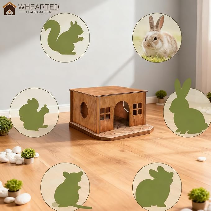 Wooden Guinea Pig Hideout, Small Animal Houses Habitats, Large Hideout House for Small Rabbit Chinchilla Gerbil, Sturdy Hamster Hideout Bed Hutch Bunny Cage