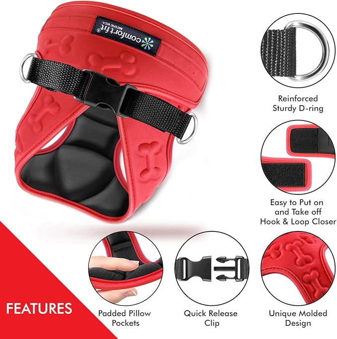 Comfort Fit Dog Harness No Pull No Escape Harness Adjustable Buckles Soft Padded Reflective Choke Step in Dog Vest with Easy Control Handle for Small Medium Large Dogs & Puppies