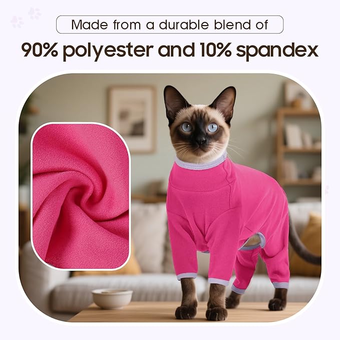 DENTRUN Cat Clothes for Hair Control with Hair Sticky Fabric - Soft Recovery Suit & Breathable Lint-Resistant Cat Sweater for Cats Only, Kitten Onesie Pajamas, L, Bright Pink
