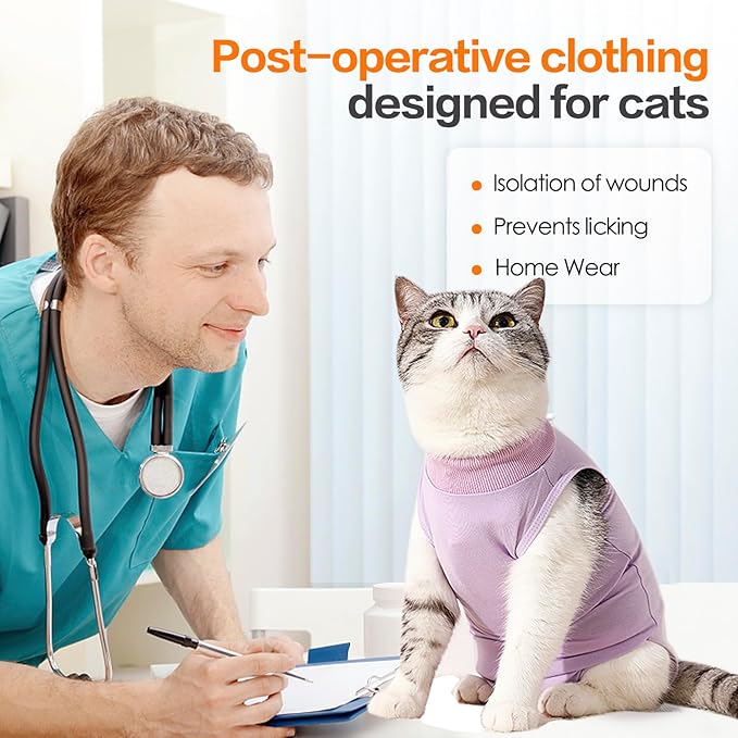 Cat Surgery Recovery Suit, Kitten Surgical Full Bodysuit for Abdominal Wound Protector Anti Licking After Surgery, Professional Cat Surgical Suit E-Collar Alternative for Male & Female Pets