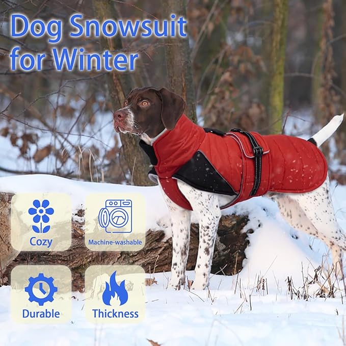 MIGOHI Waterproof Dog Winter Coat - Thick Dog Fleece Jacket with Reflective Strips, Warm Winter Snowsuit Sweater for Small Dogs,Machine Washable,French Bulldog,M,RedBlack