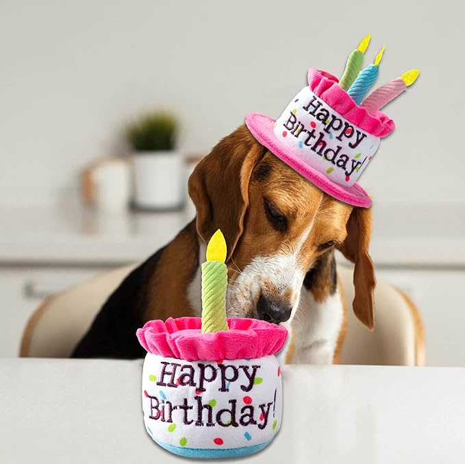 Extral Large Dog Birthday Cake Hat & Bandana Scarfs Set Pink, Dog Happy Birthday Hat with Colorful Candles, Large Dogs Birthday Party Supplies Decorations