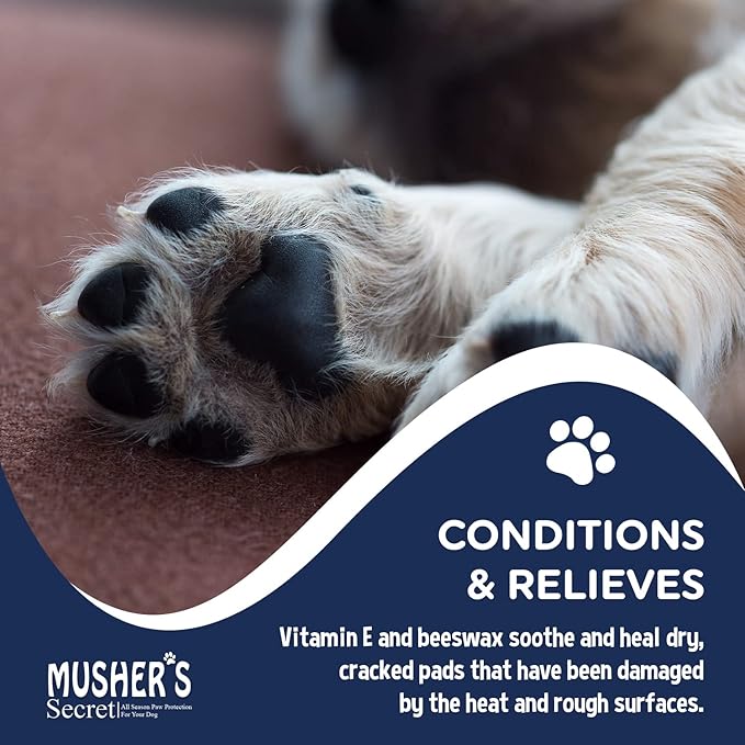 Musher's Secret Dog Paw Wax 60g – Moisturizing Dog Paw Balm – Helps Protect & Heals Cracked Paws – Creates an Invisible Paw Protectors Barrier – All-Natural Nose & Paw Balm with Vitamin E