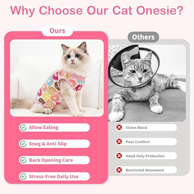 Cat Recovery Suit Cat Onesie for Cats After Surgery, Breathable Cats Surgery Recovery Suit for Female Spay & Abdominal Wounds, Kitten Surgical Onesie Body Suit Anti Licking Cone Alternative