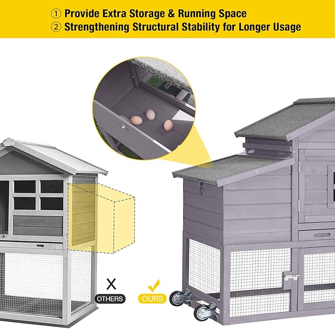 Aivituvin Wooden Chicken Coop Hen House, Outdoor Large Rabbit/Bunny Hutch, Small Animal Cage (Grey)
