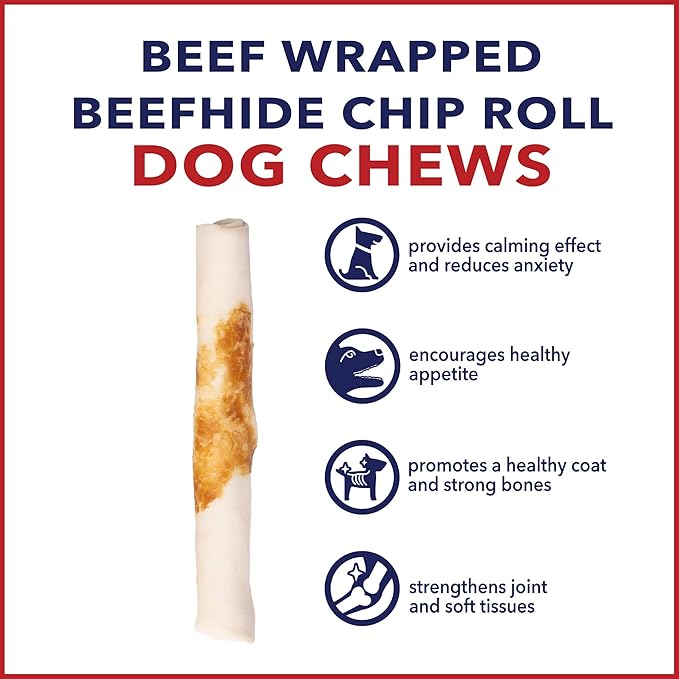 Pet Factory Twistedz American Beefhide 5" Chip Rolls Dog Chew Treats w/ Real Beef Meat Wrap - 8 Count/1 Pack