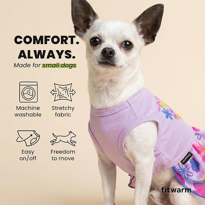 Fitwarm Floral Heart Dog Dress, Easter Outfit for Small Dogs Girl, Elegant Pet Clothes, Purple, Small