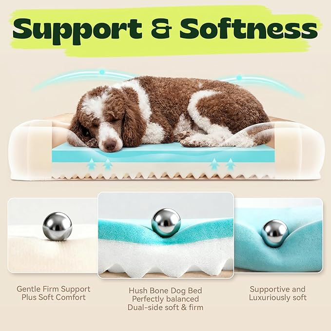 Orthopedic Dog Bed for Large Dogs,Cooling Gel & Egg Crate Foam,Waterproof Removable Washable Cover,Bolster Couch Bed for Big Breed Senior Pets,Dark Grey, 42.0"X30.0"X9.0"