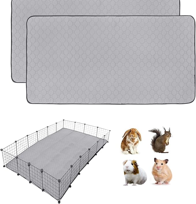 2Pack Guinea Pig Cage Liners, 48''X72'' Washable Guinea Pig Pee Pads, Non Slip Reusable Super Absorbent Guinea Pig Training Mat Bedding Fleece for Small Animals Hamster Rabbit Chinchilla Rat