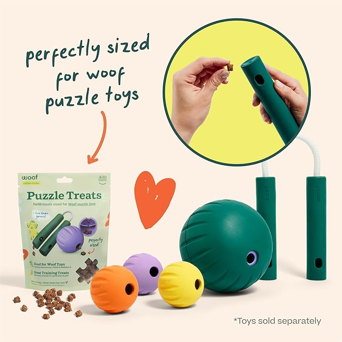 WOOF Air-Dried Puzzle Treats - Refill Treats Sized Puzzle Toys - The Perfect Dog and Puppy Training Treats - Made with Real Chicken - 12 oz