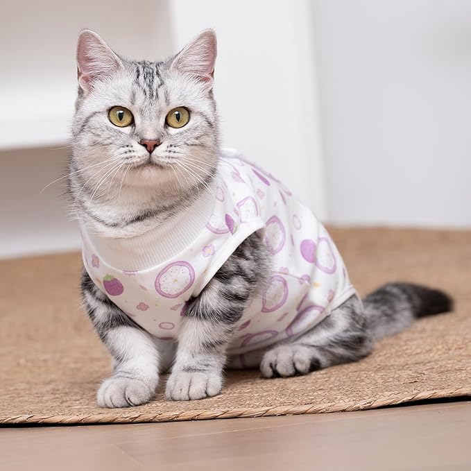 Cat Recovery Suit After Surgery, Anti Licking Onesie Postoperative Shirt for Female Spay Male Neuter, Soft Breathable Bodysuit Pajamas for Abdominal Wound Kitten E-Collar & Cone Alternative
