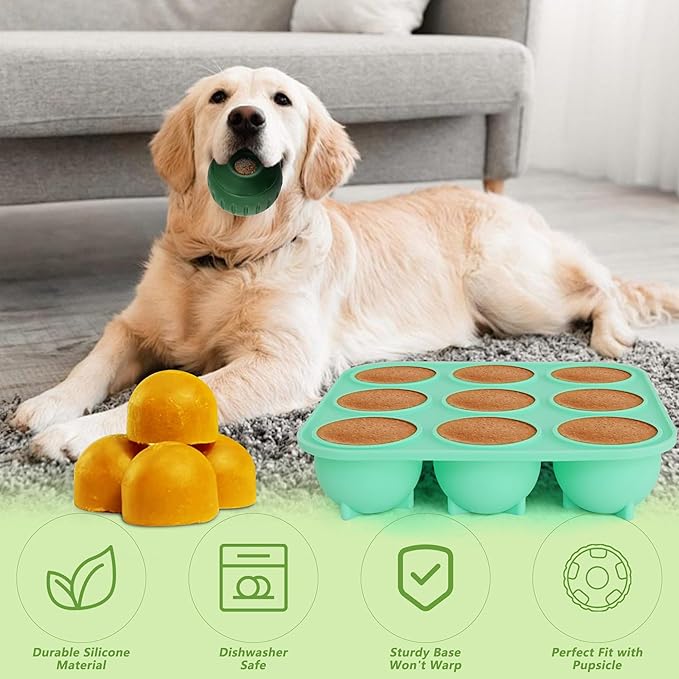 9Cavities Silicone Dog Treat Mold for Woof Pupsicle & Power Chewer Pupsicle, Frozen Dog Treat Molds for Making Refill Treats 75lbs & Up(Extra Large)