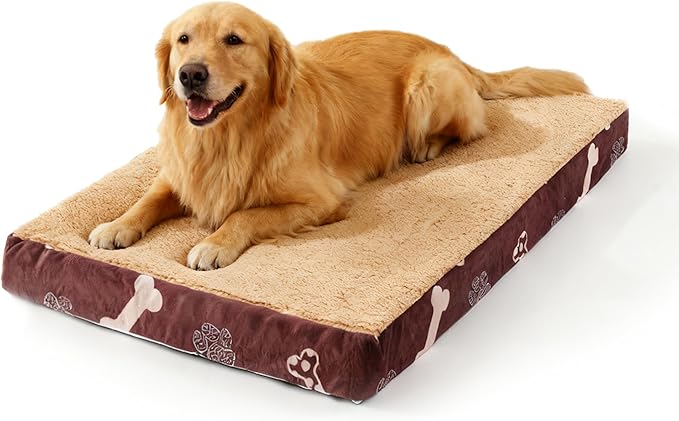 Large Dog Bed for Crate, 35x22 Inch Washable Crate Mat with Removable Cover & Anti-Slip Bottom, Comfy Orthopedic Egg Crate Foam Flat Pet Bed, Chocolate