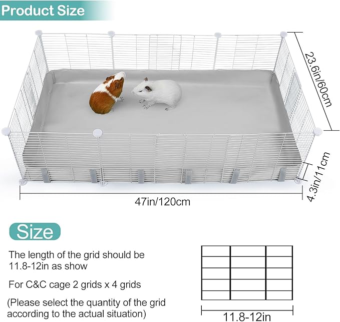 Glittme Guinea Pig Cage Liner, Waterproof Liner for Guinea Pigs, Guinea Pig Bedding with Tarp Bottom for Grid Cage, Cage Liners for Guinea Pig, Bunny, Hamster, Rabbit,Not Include Cage,47 * 24 inches