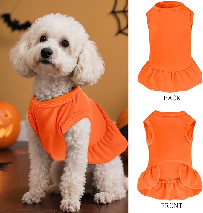 2 Pcs Dog Dresses Cat Skirt Solid Color Dog Clothes Summer Sleeveless Puppy Girl Clothes for Small Pet Dogs Cats (Purple,Orange, Medium)