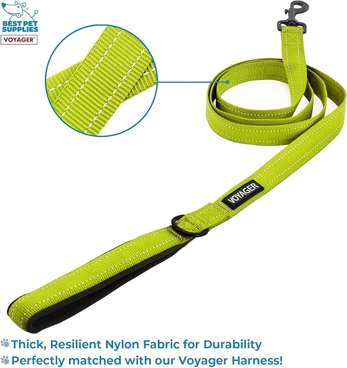 Best Pet Supplies Voyager Step-in Lock Pet Harness w Reflective Pet Leash Combo Set with Neoprene Handle 5ft - Supports Small, Medium and Large Breed Puppies/Cats - Lime Green/Black Trim, XXS