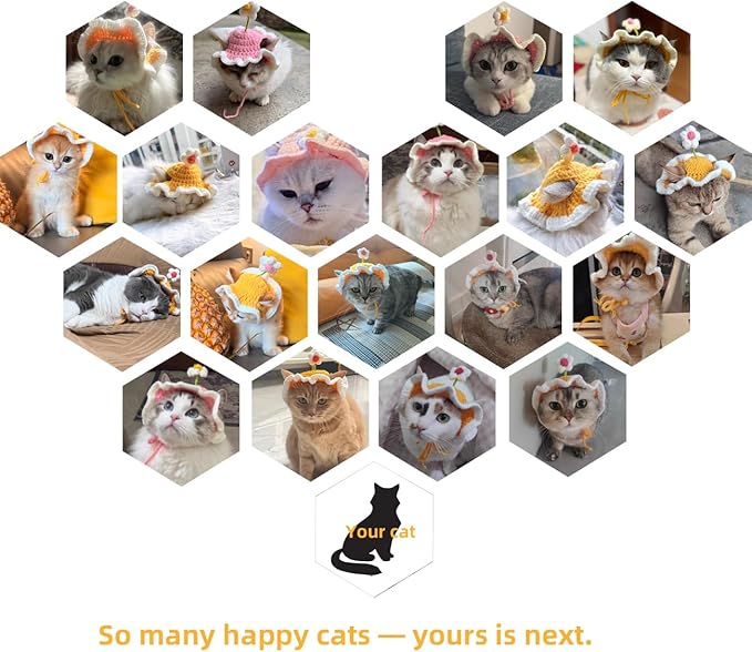 Cute Cat Hat with Flower Design - Soft Knitted Pet Costume for Small & Medium Cats | Lightweight Polyester, Adorable Styling for Photoshoots, Birthday & Daily Dress Up (Light Blue)