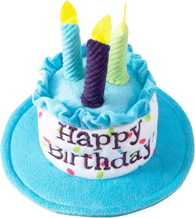 Puppy and Cat Happy Birthday Cake Hat & Bandana Scarfs Set with Colorful Candles Blue for Small Animas, Cat Birthday Party Supplies Decorations