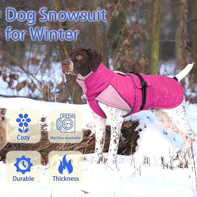 MIGOHI Warm Dog Jacket - Waterproof Small Dog Coat with Furry Collar, Windproof Dogs Fleece Vest, Reflective Cold Weather Coats for Small Dogs, Adjustable Buckle,Poodle,S,Rosepink