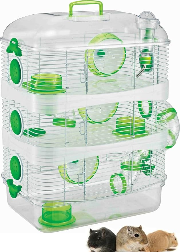 3-Solid Floor Levels Acrylic Clear Expansible and Customizable Syrian Hamster Habitat Rodent Gerbil Mouse Mice Cage Transparent