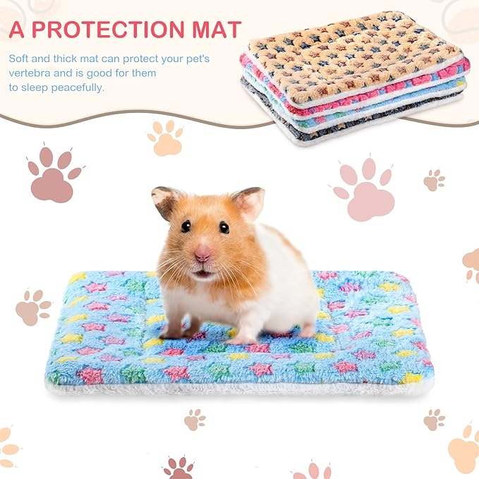 Tuanse 4 Pack Guinea Pig Bed Mat Bedding Rabbit Winter Bed Pad for Indoor Warm Small Animal Mattres Fleece Sleeping Pad for Hedgehogs Bunny Ferrets Hamster(Little Star,13 x 10 Inch)