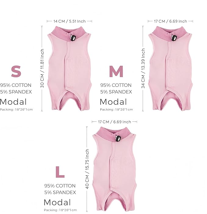 Cat Surgical Recovery Suit - Soft Stretchable Bodysuit for Post-Op Care - Prevents Licking Wounds After Spay/Neuter - Lightweight & Airy Breathable Fabric- Small to Large Cats (Pink, Medium)